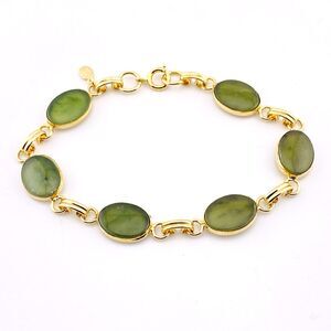 Translucent Nephrite Jade Gold Filled Link Bracelet Vintage 7.25 In